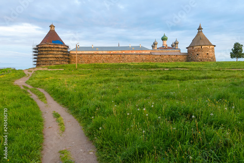 Northern fortress moat and the Spaso-Preobrazhensky Solovetsky Monastery. Solovetsky Islands, Arkhangelsk Region, White Sea, Russia