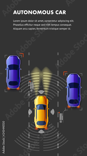Autonomus Car Traffic Top View Vector Illustration