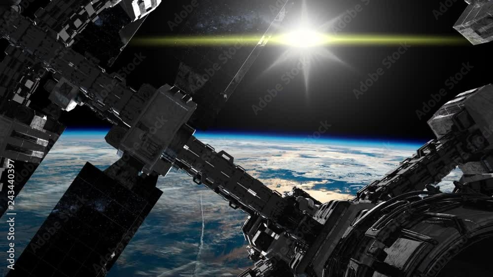 International Space Station in outer space over the planet Earth. Elements of this image furnished by NASA. International Space Station in outer space over the planet Earth. Elements of this image furnished by NASA.