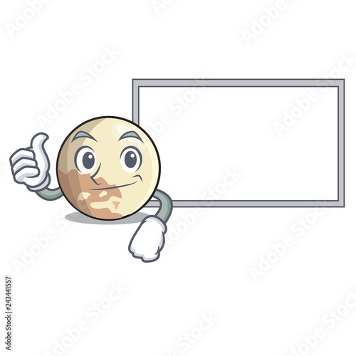 Thumbs up with board planet pluto in the cartoon form