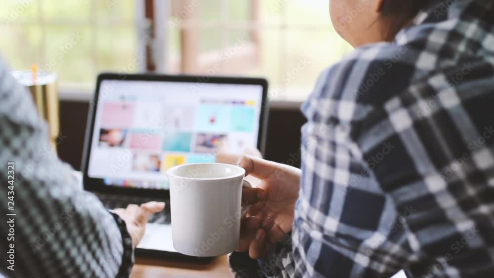 Two women freelance they are searching inspiration for create marketing contents or create plan marketing. Two women freelance they are searching inspiration for create marketing contents or create plan marketing.