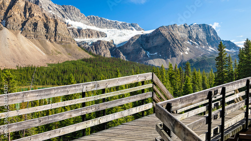 Canadian Rocky Mountains nature landscape and wooden tourist trail (pathway)