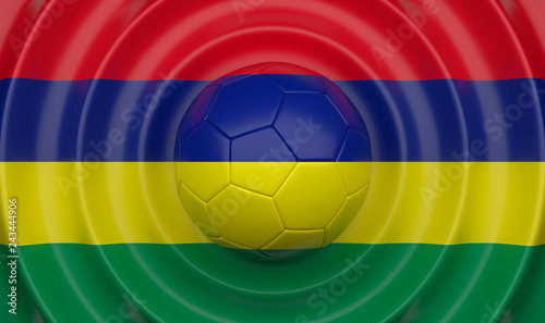 Mauritius  soccer ball on a wavy background  complementing the composition in the form of a flag  3d illustration