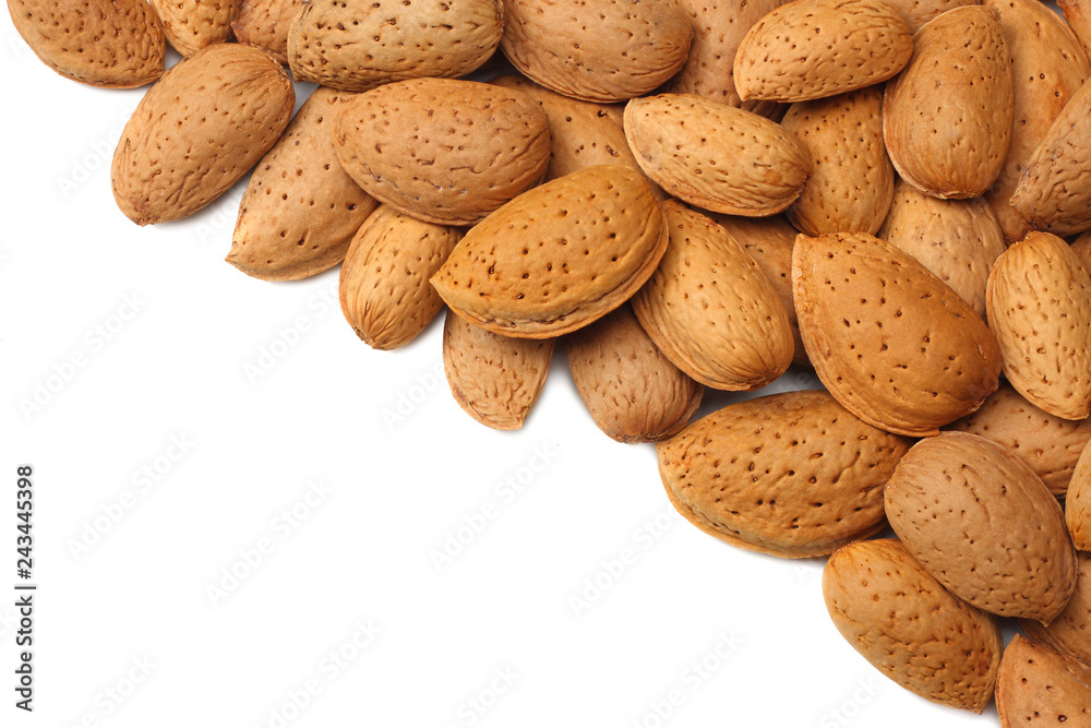 almonds isolated on white background top view almonds isolated on white background top view