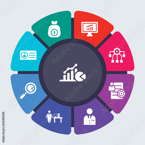 business vector template for infographics. Business concept with 9 options, steps, parts, segments. Banner infographic cycling diagram, round chart photo