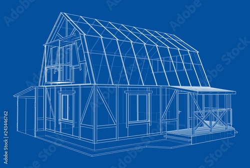 Private house sketch. Vector rendering of 3d