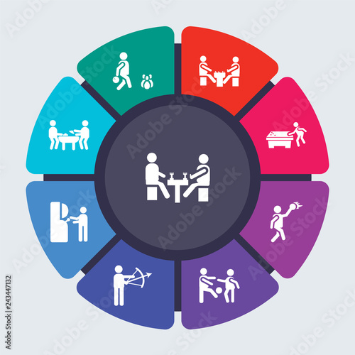 recreational games vector template for infographics. Business concept with 9 options, steps, parts, segments. Banner infographic cycling diagram, round chart
