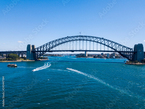 Photography Aerial view on Harbour Bridge arch over harbour Sydney Australia near opera hous
