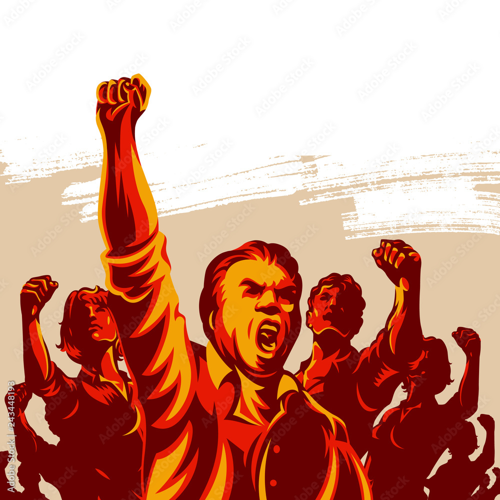 Crowd of People with their hands and fist raised in the air vector