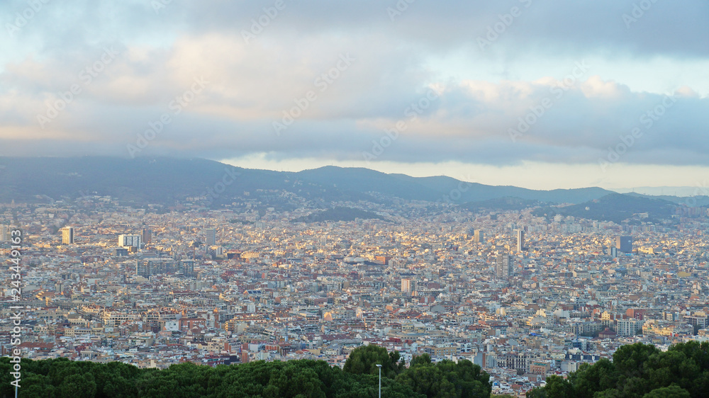 Fototapeta premium View of Barcelona from a height. Barcelona from a height. City Panarama of Barcelona. Center of Barcelona.