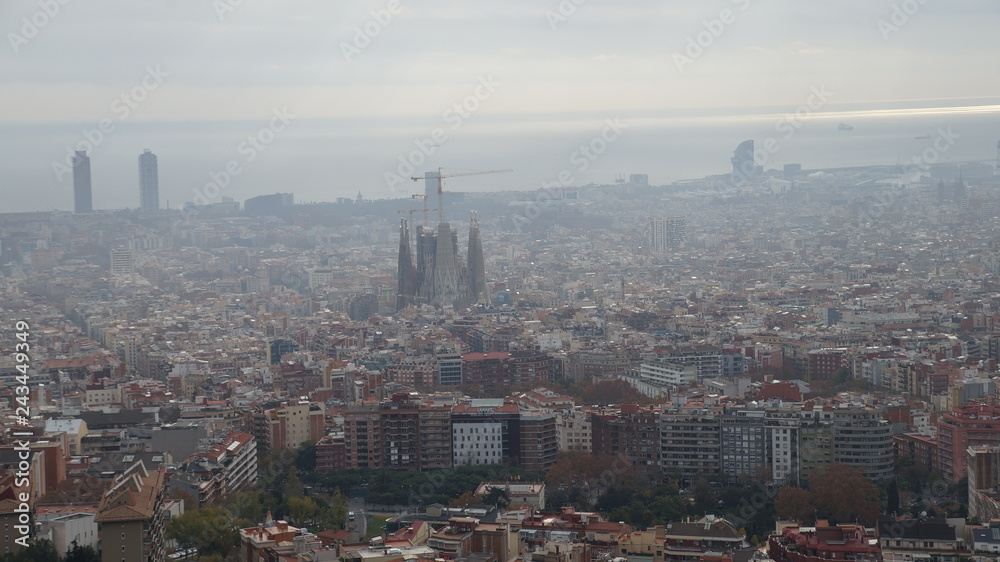 View of Barcelona from a height. Barcelona from a height. City Panarama of Barcelona. Center of Barcelona.
