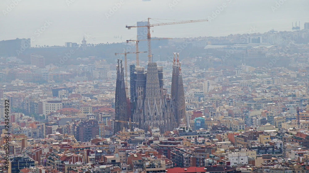 Fototapeta premium View of Barcelona from a height. Barcelona from a height. City Panarama of Barcelona. Center of Barcelona.