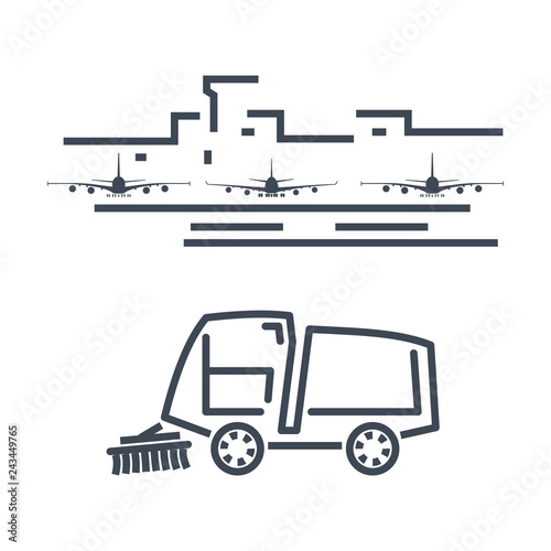 thin line icon airport terminal, runway service, maintenance