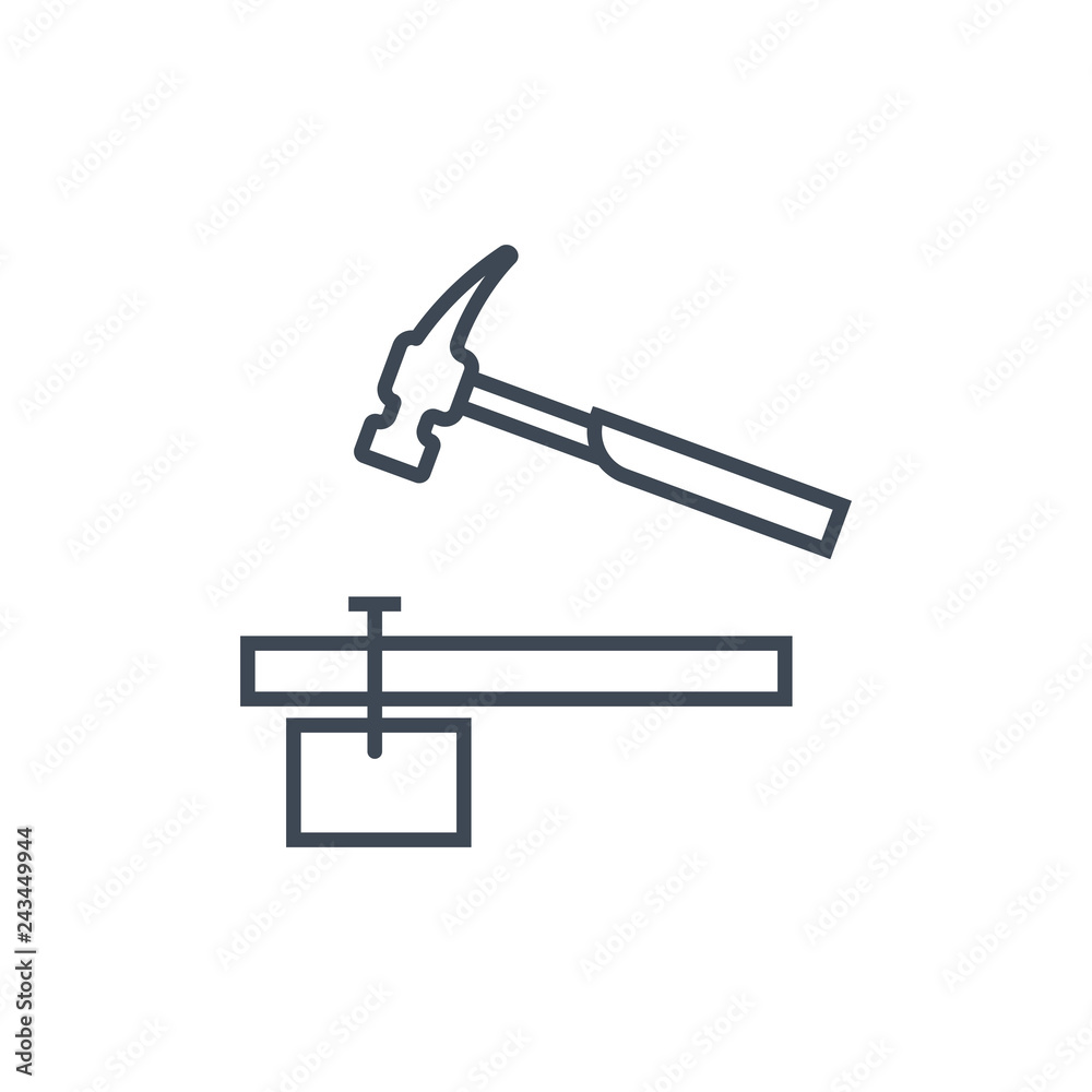 thin line icon hammer hitting a nail thin line icon hammer hitting a nail