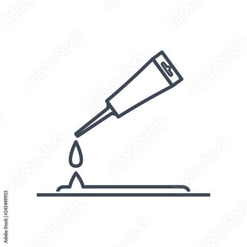 thin line icon putting glue, sealant from a tube