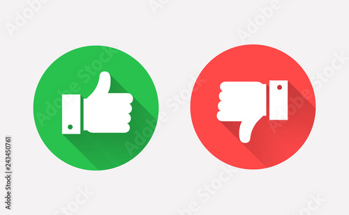Valokuva Thumbs up and down flat icon in circle shapes.