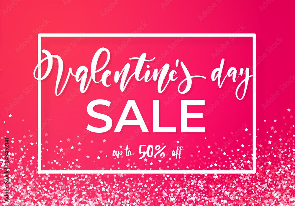 Bright pink Valentines day sale design for banner, tag or store offer. Vector illustration.