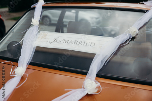 Just married newlyweds car