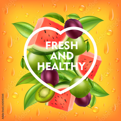 fresh and healthy Fruits backround , vector illustration