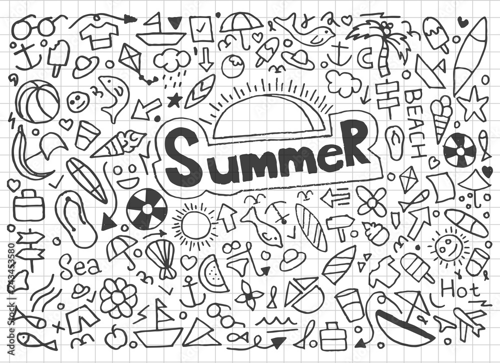 ummer beach hand drawn vector symbols and objects - Vector