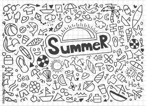 ummer beach hand drawn vector symbols and objects - Vector