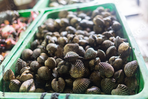Venetian fish market. The Rialto fish market is located alongside the Grand Canal near the Rialto Bridge - Venice, Italy