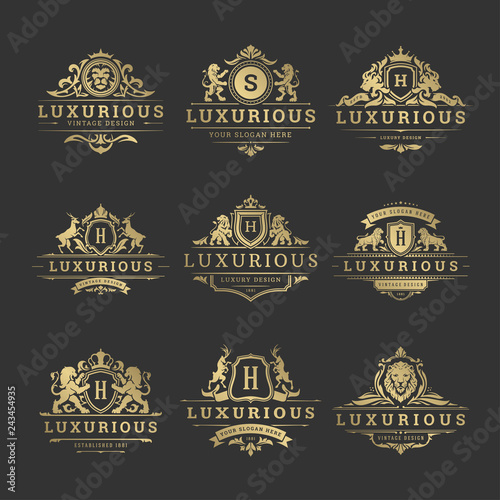 Luxury logos monograms crest design templates set vector illustration. photo