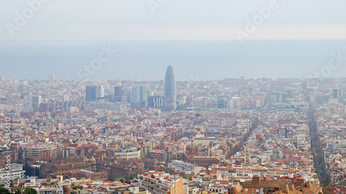 View of Barcelona from a height. Barcelona from a height. City Panarama of Barcelona. Center of Barcelona.