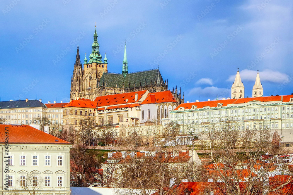 Panorama of Prague Castle (Prazsky hrad) with Saint Vitus Cathedral in Prague (Praha), Czech Republic