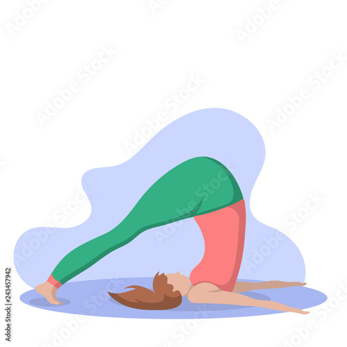 Beautiful woman training yoga poses. Girl exercises pilates
