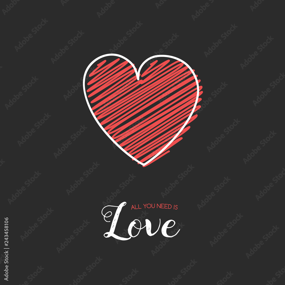 Valentine's Day illustration in retro style with hand drawn heart. Vector Valentine's Day illustration in retro style with hand drawn heart. Vector