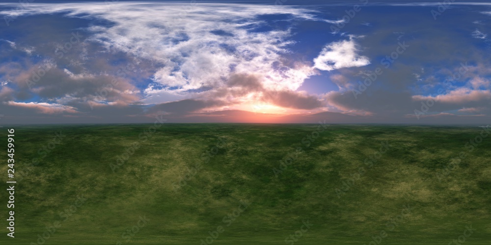 HDRI, environment map , Round panorama, spherical panorama, equidistant projection, panorama 360, panoramic landscape of green hills under a sky with clouds and the sun, HDRI, environment map , Round panorama, spherical panorama, equidistant projection, panorama 360, panoramic landscape of green hills under a sky with clouds and the sun,