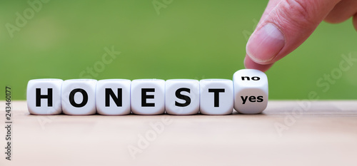 Being honest? Hand turns a dice and changes the word "no" to "yes"