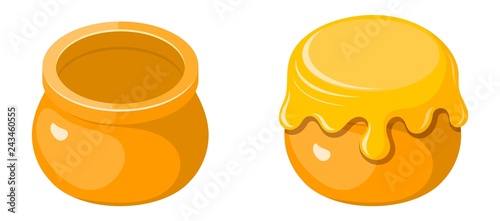 Pot of honey in the style of a kartun on a white background. Vector illustration of honey in earthenware isolated object