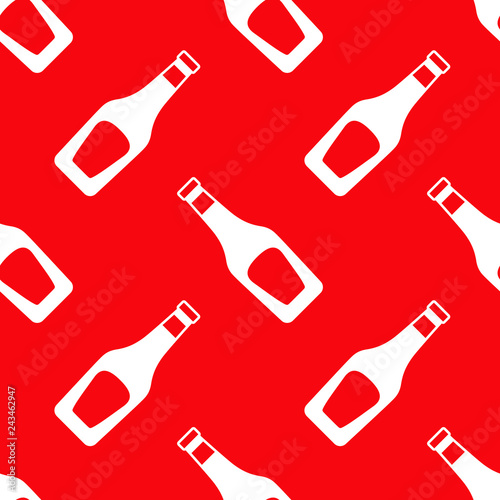 Icono plano patrón con botella de ketchup en blanco sobre fondo rojo