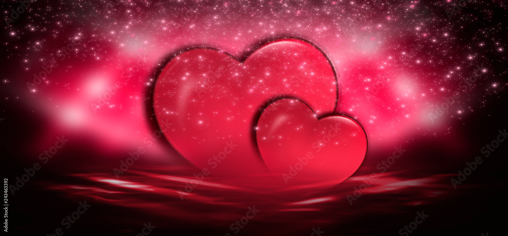 Valentines day sale background red with heart. Red romantic background for greeting cards or covers for the holiday of St. Valentine. Festive red background with hearts, sparkles, gradients, neon ligh Valentines day sale background red with heart. Red romantic background for greeting cards or covers for the holiday of St. Valentine. Festive red background with hearts, sparkles, gradients, neon ligh