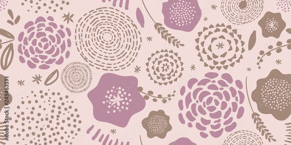 Modern Spring Floral Pattern. Hand-drawn vector illustration. Spring flowers on pink background. Seamless ornament for decor, wallpaper, gift paper, souvenir and patchwork design Modern Spring Floral Pattern. Hand-drawn vector illustration. Spring flowers on pink background. Seamless ornament for decor, wallpaper, gift paper, souvenir and patchwork design
