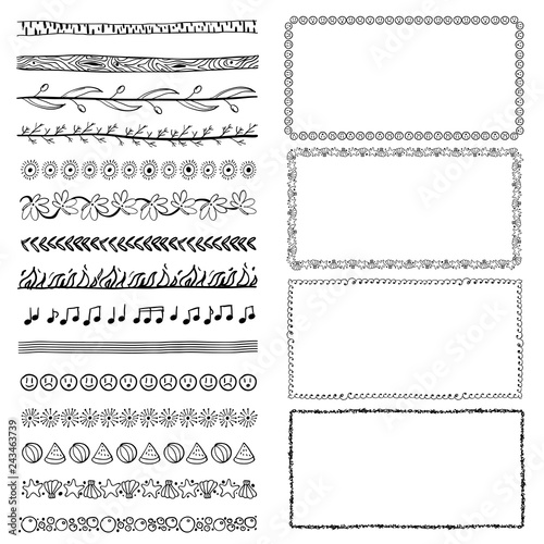 set of hand-drawn doodle frames. Sketch borders