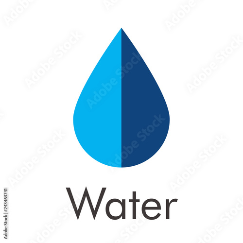 Logotipo con texto Water con gota dividida en color azul