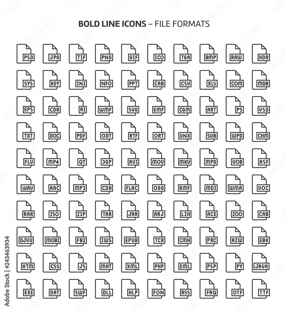 File formats, bold line icons. The illustrations are a vector, editable stroke, 48x48 pixel perfect files. Crafted with precision and eye for quality. File formats, bold line icons. The illustrations are a vector, editable stroke, 48x48 pixel perfect files. Crafted with precision and eye for quality.