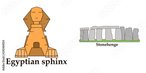 Travel, journey concept. Famous monuments of world countries. Vector illustration