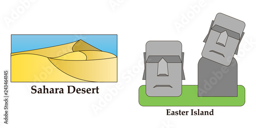 Travel, journey concept. Famous monuments of world countries. Vector illustration