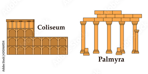 Travel, journey concept. Famous monuments of world countries. Vector illustration