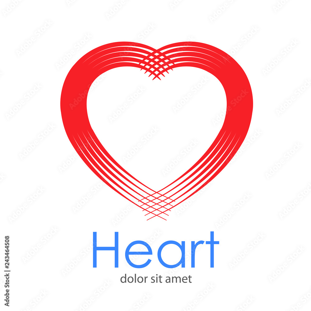 Logotipo abstracto con texto Heart con corazón con varias lineas paralelas en color rojo 