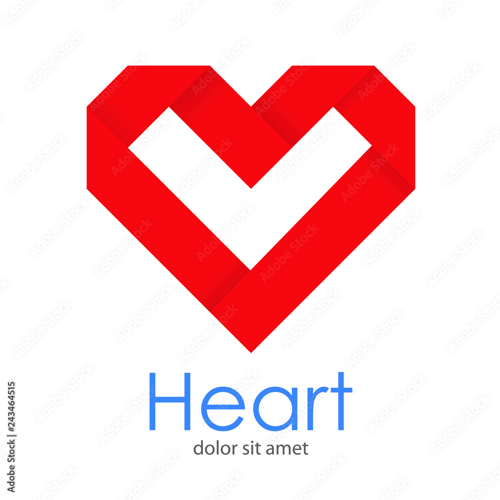 Logotipo abstracto con texto Heart con corazón lineal estilo origami en gradiente rojo 