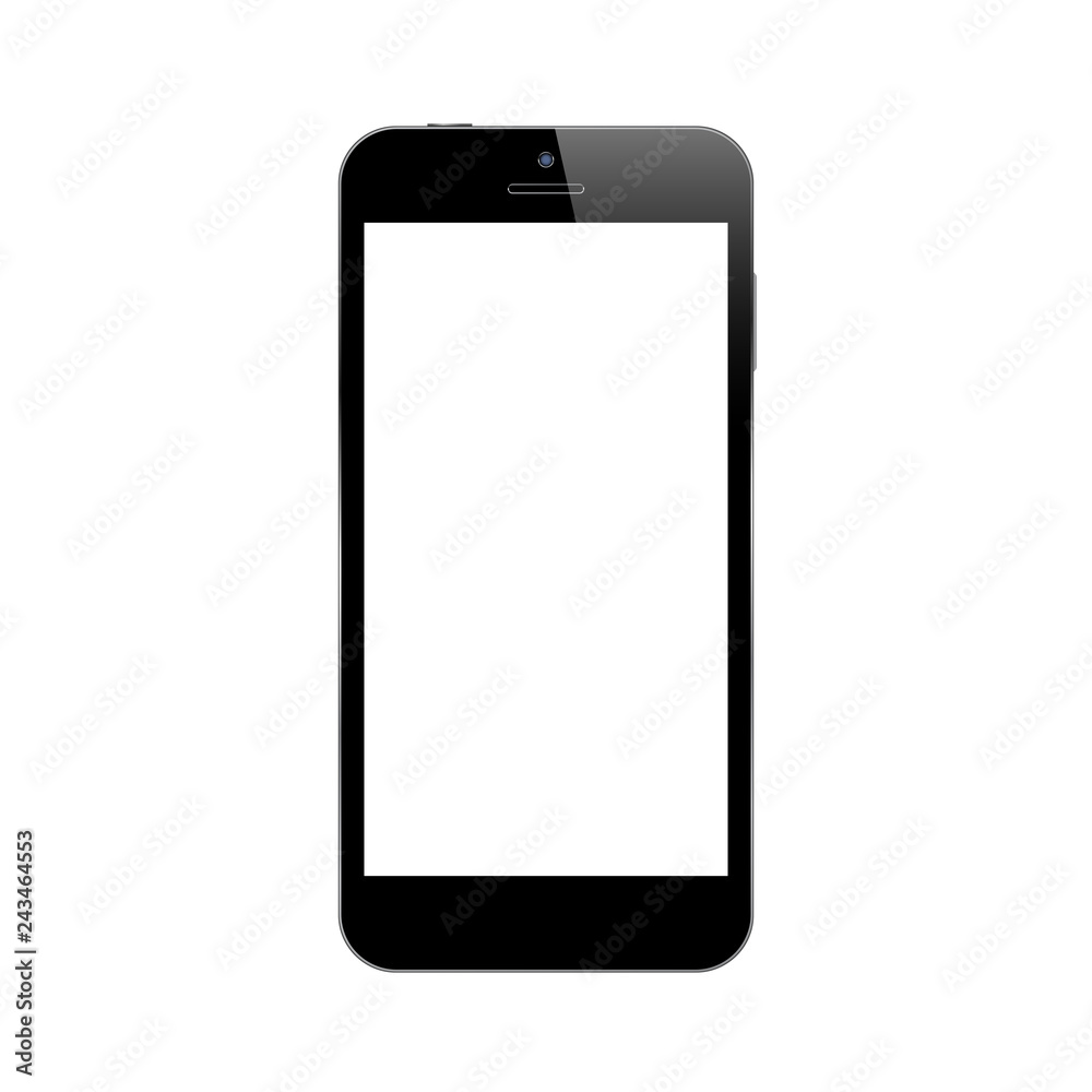 Black smartphone on white background. Mock up phone with blank screen Black smartphone on white background. Mock up phone with blank screen