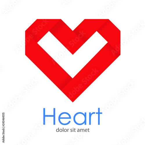 Logotipo abstracto con texto Heart con corazón lineal estilo origami en gradiente rojo 