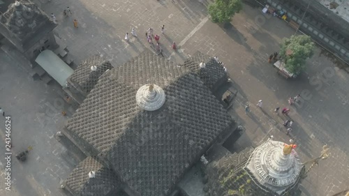 Aerial View of Trimbakeshwar Shiva Temple captured by drone camera. One of the twelve 12 Jyotirlinga. A devotional representation of the Supreme God Shiva. Kumbh Mela host. Origin of Godavari River. photo