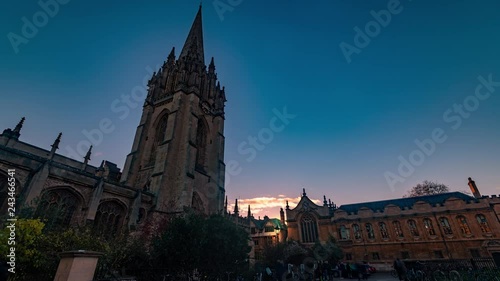 Time lapse view of St Mary the Virgin church in Oxford at sunset photo