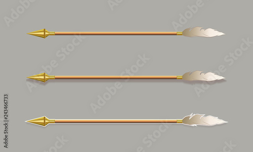 Figure arrows with a gold tip and white plumage, design element.